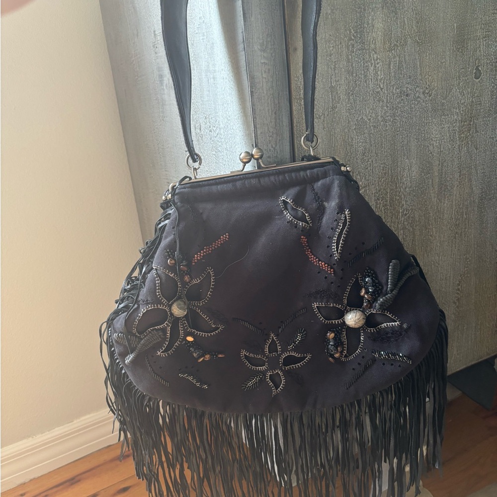 Elegant Black Fringed Women's Bag